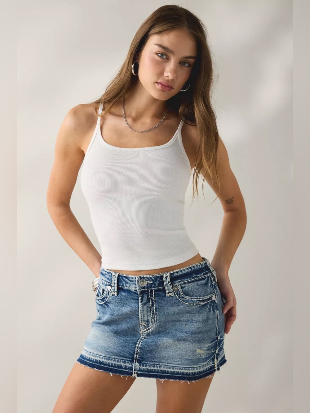 NWT True Religion Sadie Super T Flap Denim Mini Skirt With Released Hem Size 3
